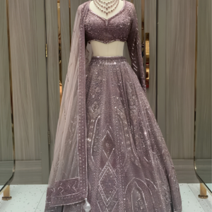 Dusty Plum & Ivory Chikankari Mijwan Lehenga