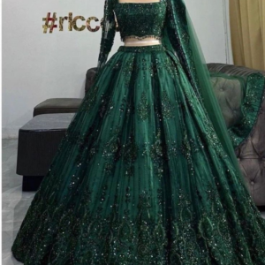 Bottle Green Corset Waist Stitched Lehenga