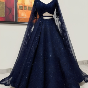 Midnight Blue Aztech Sequin Lehenga Set