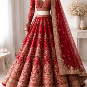 Red Floral Printed Lehenga Set