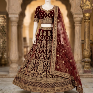 Deep Maroon Zardosi Encrusted Lehenga Set