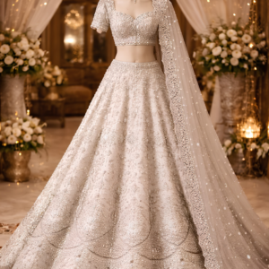 Oyster Velvet Pearl & Stone Trailing Lehenga Set