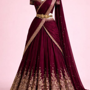 Red Silk Embroidered Lehenga Set