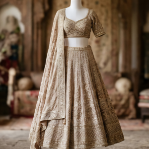 Fawn Mijwan Chikankari Embroidered Lehenga Set