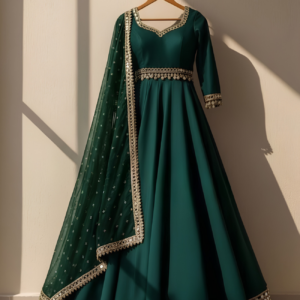 Emerald Green Silk Anarkali Set