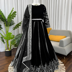 Black Velvet Embroidered Lehenga Set