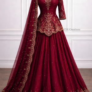 Wine Peplum Lehenga Set