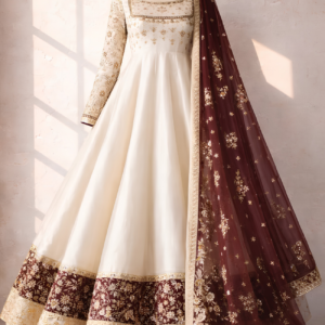 Ivory & Maroon Bridal Anarkali Set