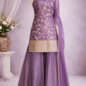 Lavender Zari Work Gharara Set