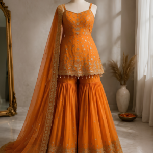 Bright Orange Sharara Set