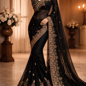Hand-Embroidered Zardosi Net Saree