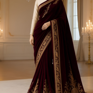 Velvet Sultana Burgundy Saree